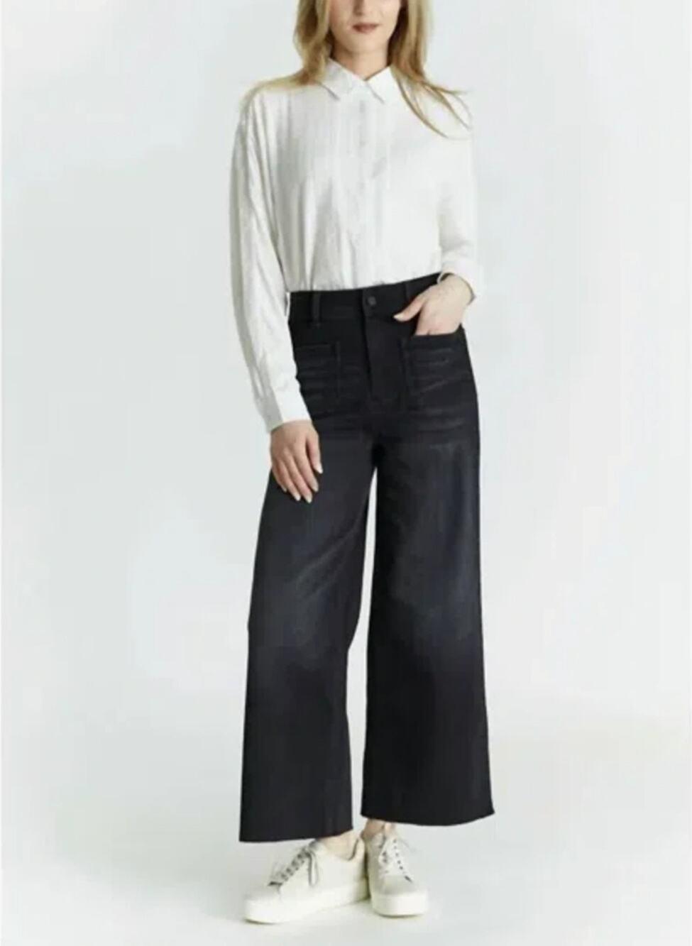 OAT New York Black Cotton Blend Wide Leg Jeans 27
